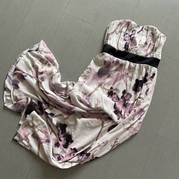 H&M Pale Purple Sakura Floral Print Ruched Strapless Maxi Dress - Picture 2 of 5